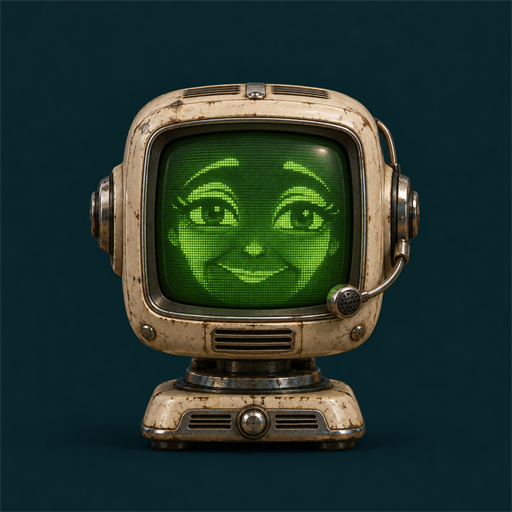 DOT, a friendly green face on a weathered municipal terminal